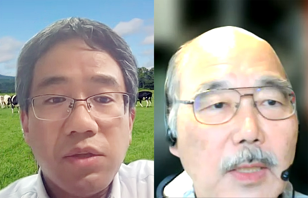 オンラインで講演する小林信一教授（右）と清水池義治准教授