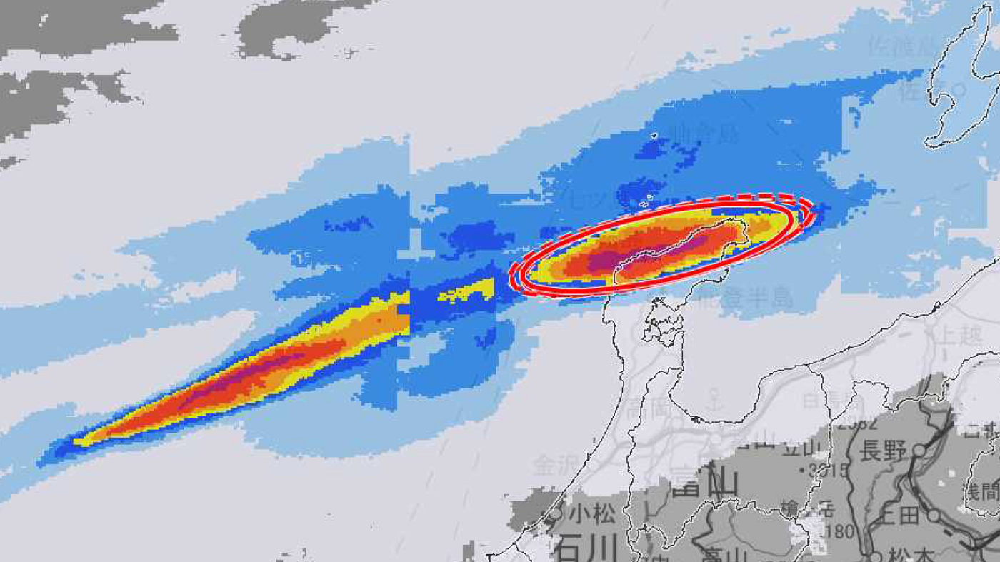 能登半島豪雨で発生した線状降水帯（気象庁ホームページから引用）