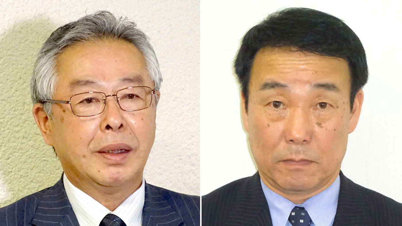 樽井功北海道農協中央会会長（左）と、大久保明義北海道農民連盟委員長