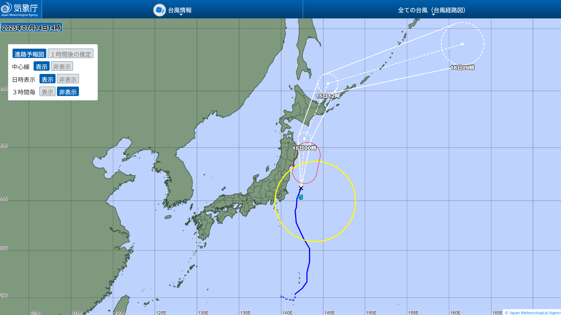 台風5号の進路(気象庁ホームページより引用)