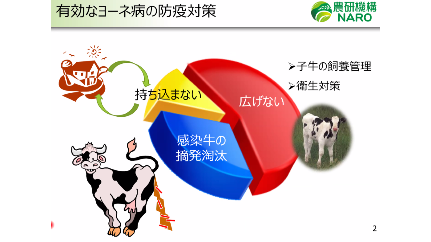 ヨーネ病対策は「持ち込まない」「広げない」「感染牛の摘発淘汰」が重要（川治聡子氏の講演資料より引用）