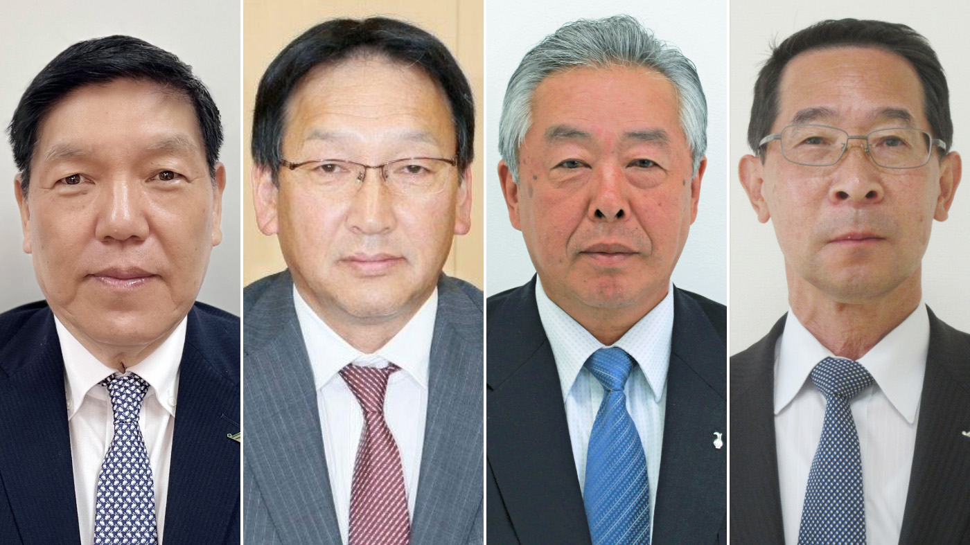 続投が内定した（左から）ホクレンの篠原末治会長、徳田善一副会長、北海道農協中央会の樽井功会長、小椋茂敏副会長