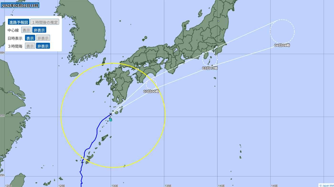 台風6号の進路予想図（気象庁ホームページより引用）