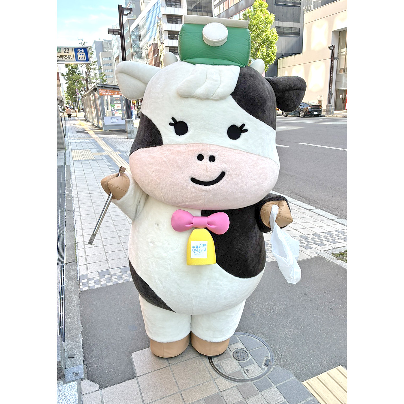 コーポレートキャラクター「みるる」も率先してゴミを拾った