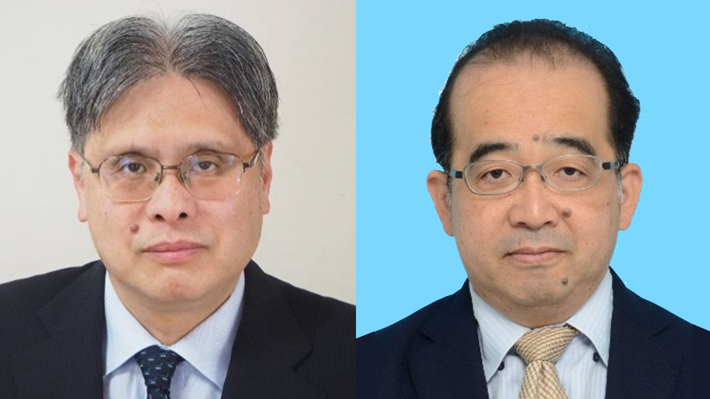 事務次官に就任する長井俊彦氏（左）と、畜産局長に就く谷村栄二氏