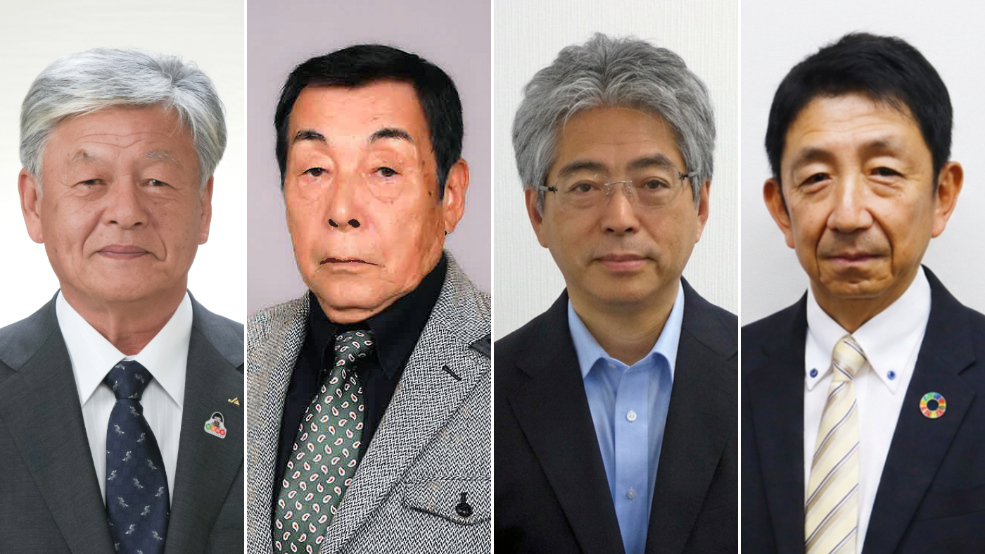 左から神農佳人全中会長、臼井勉酪政連委員長、本田光広中酪専務、岡田臣弘乳協専務