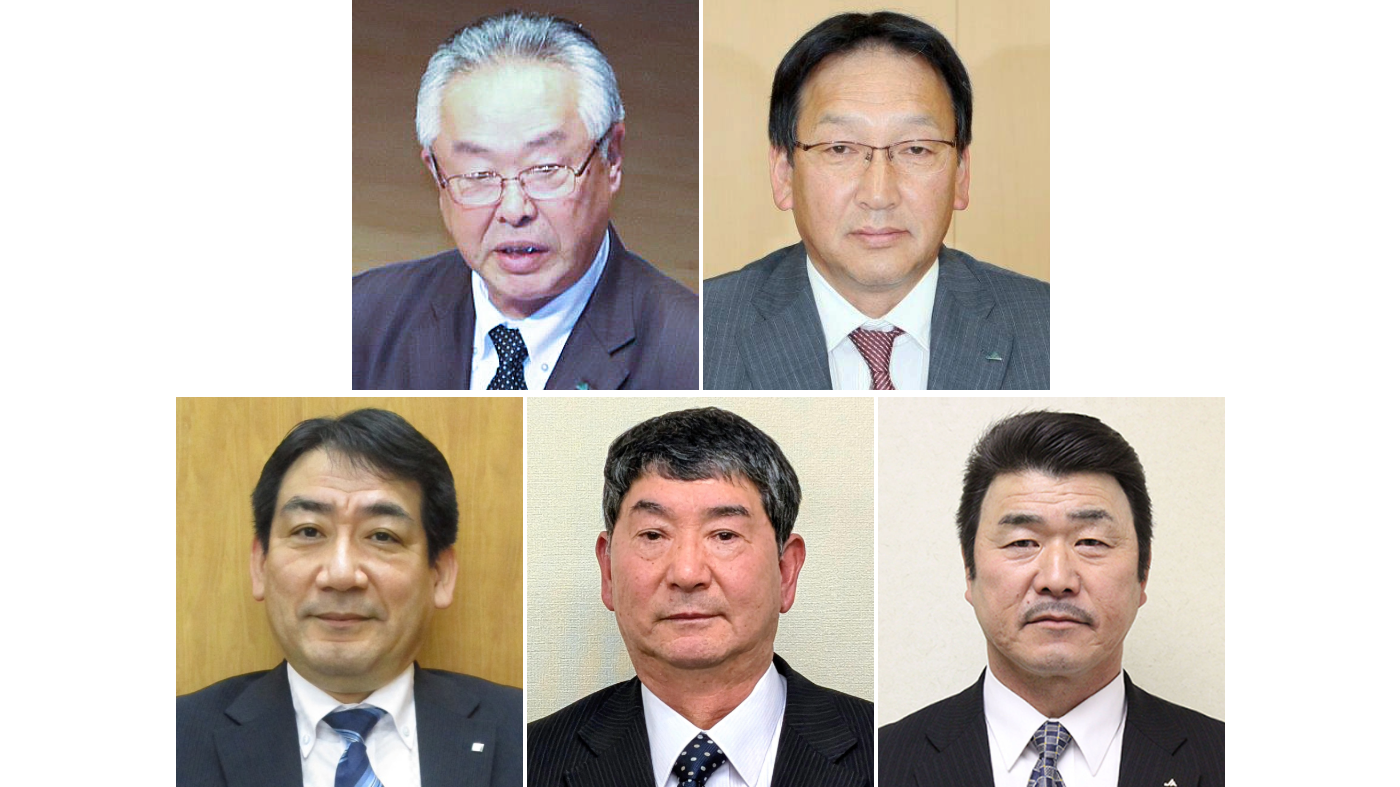 左から時計回りに樽井功北農中央会会長、徳田善一ホクレン副会長、吉田隆好オホーツク委員長、出嶋辰三道農連委員長、鈴木賢一北海道農政部長